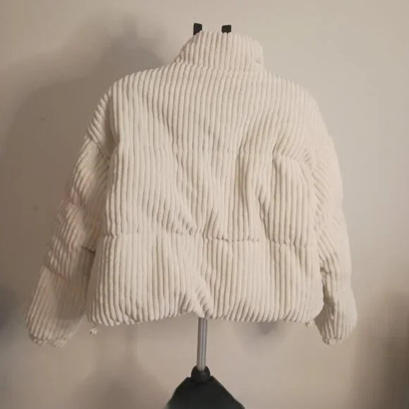 Sun Day Club Cottagecore Cream Corduroy Crop Puffer Jacket Women’s M EUC - Picture 15 of 16